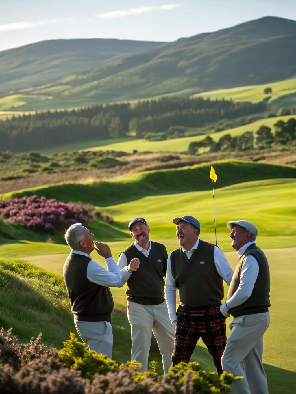 A group of senior golfers laughing together after a round of golf, showcasing the social aspect of SG4L activities.